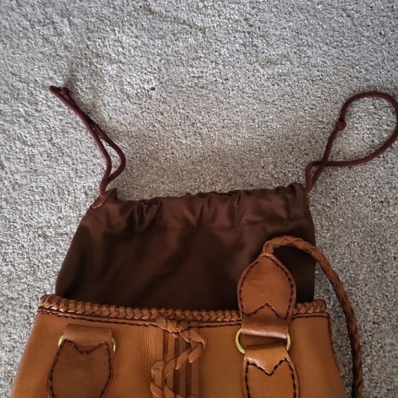 Vintage Leather Shoulder Bag 70s Hippie Tooled Purse - Picture 7 of 7